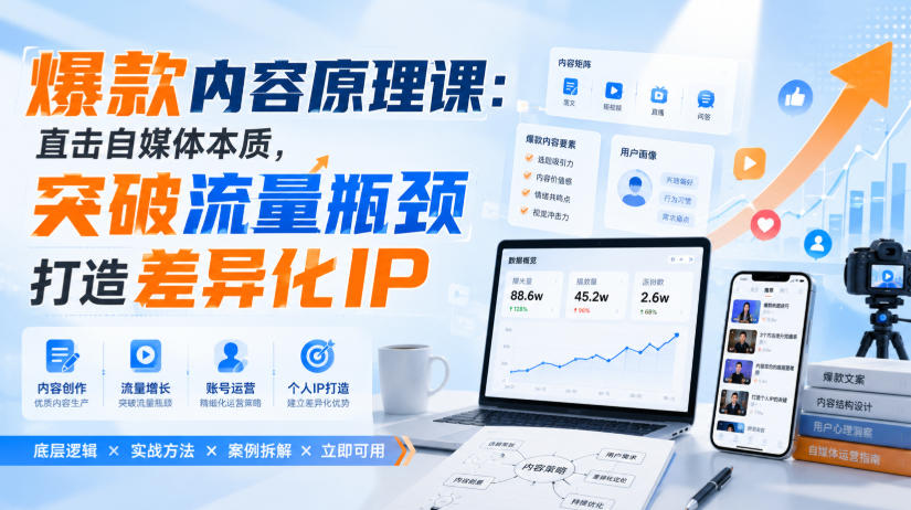 爆款内容原理课:直击自媒体本质,突破流量瓶颈打造差异化IP-优优云创网