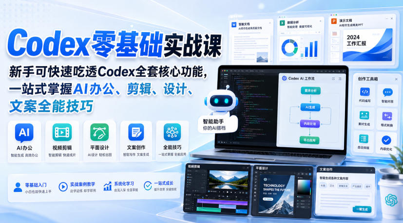 Codex零基础实战课,新手可快速吃透Codex全套核心功能,一站式掌握AI办公、剪辑、设计、文案全能技巧-优优云创网