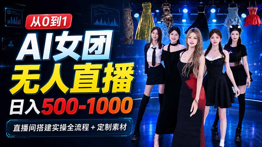 AI 女团无人直播,躺入500-1000每天,直播间搭建实操全流程+定制素材-优优云创网