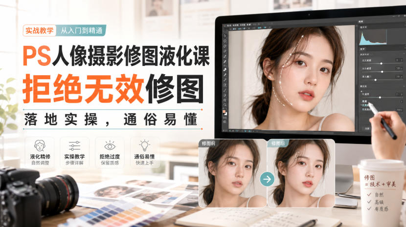 PS人像摄影修图液化课,拒绝无效修图,落地实操,通俗易懂-优优云创网