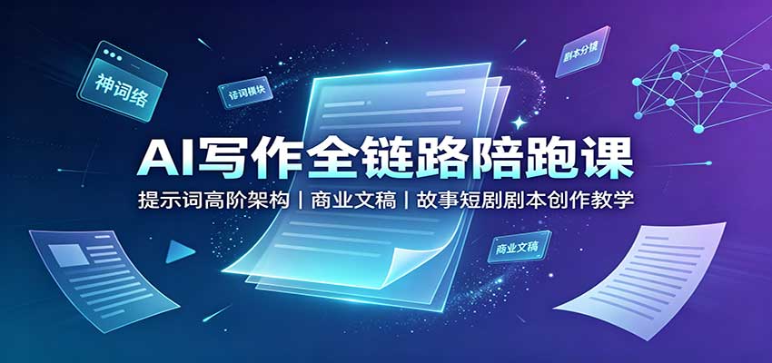 AI写作全链路陪跑课:提示词高阶架构,商业文稿,故事短剧剧本创作教学-优优云创网