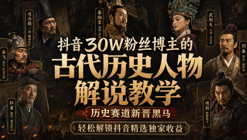 抖音30W粉丝博主的古代历史人物解说教学，历史赛道新晋黑马，轻松解锁抖音精选独家收益-优优云创网