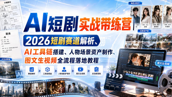 AI短剧实战带练营|2026短剧赛道解析、AI工具链搭建、人物场景资产制作、图文生视频全流程落地教程-优优云创网