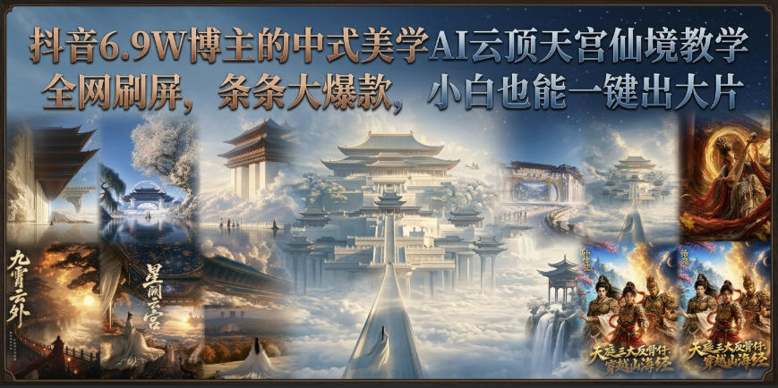抖音6.9W博主的中式美学AI云顶天宫仙境教学,全网刷屏,条条大爆款,小白也能一键出大片-优优云创网