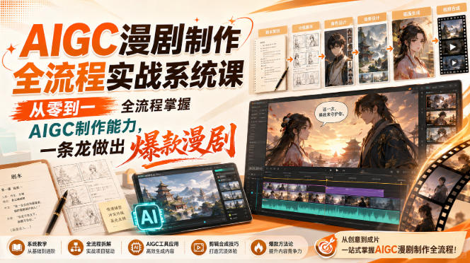 AIGC漫剧制作全流程实战系统课,从零到一全流程掌握AIGC制作能力,一条龙做出爆款漫剧-优优云创网