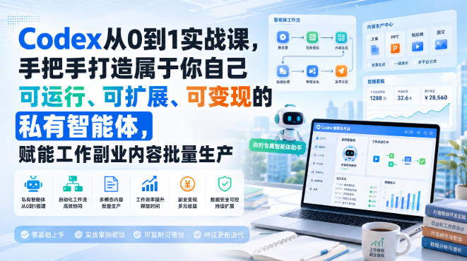 Codex从0到1实战课,手把手打造属于你自己可运行、可扩展、可变现的私有智能体,赋能工作副业内容批量生产-优优云创网