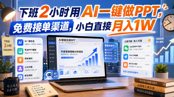 下班2小时用AI一键做PPT,免费接单渠道,小白直接月入1W【揭秘】-优优云创网