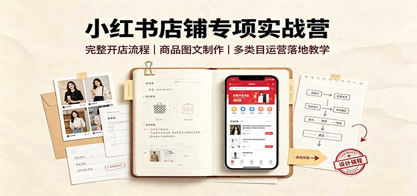 小红书店铺专项实战营：完整开店流程，商品图文制作，多类目运营落地教学-优优云创网