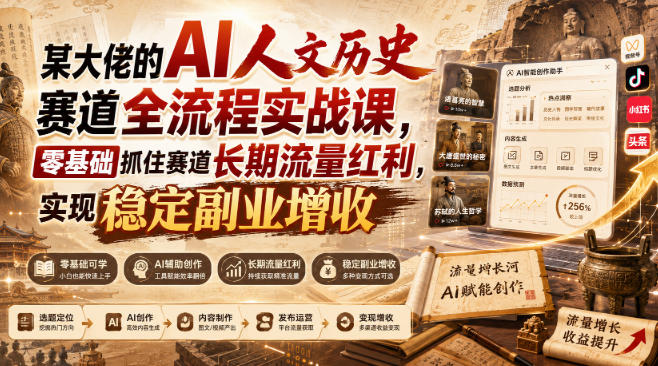 某大佬的AI人文历史赛道全流程实战课,零基础抓住赛道长期流量红利,实现稳定副业增收-优优云创网