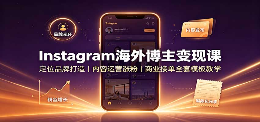 Instagram海外博主变现课：定位品牌打造，内容运营涨粉，商业接单全套模板教学-优优云创网