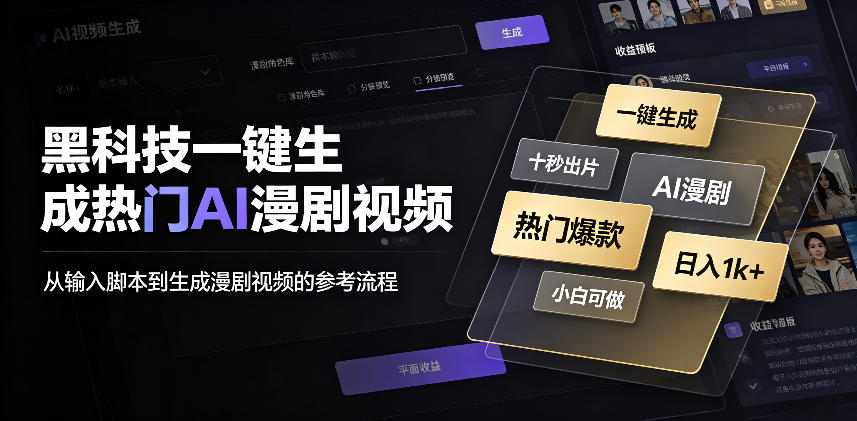 黑科技一键生成热门AI漫剧视频,十秒钟即可搞定,小白也能日入1k+【揭秘】-优优云创网