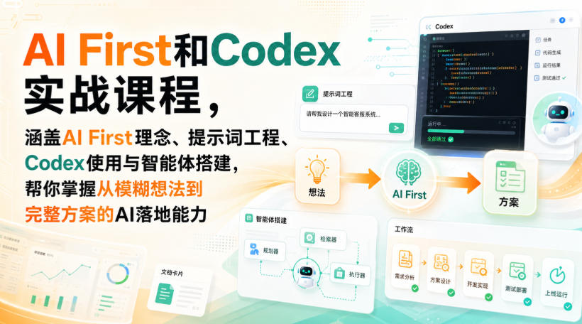 AI First和Codex实战课，涵盖AI First理念、提示词工程、Codex使用与智能体搭建，掌握从模糊想法到完整方案的AI落地能力-优优云创网