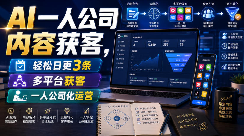 AI一人公司内容获客，轻松日更3条，多平台获客，一人公司化运营(更新0827)-优优云创网