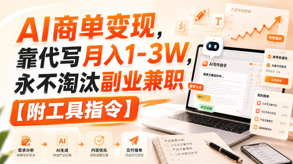 AI商单变现，靠代写月入1-3W，永不淘汰副业兼职【附工具指令】【揭秘】-优优云创网