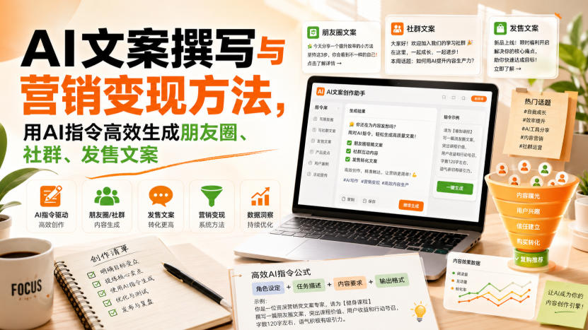 AI文案撰写与营销变现方法，用AI指令高效生成朋友圈、社群、发售文案-优优云创网
