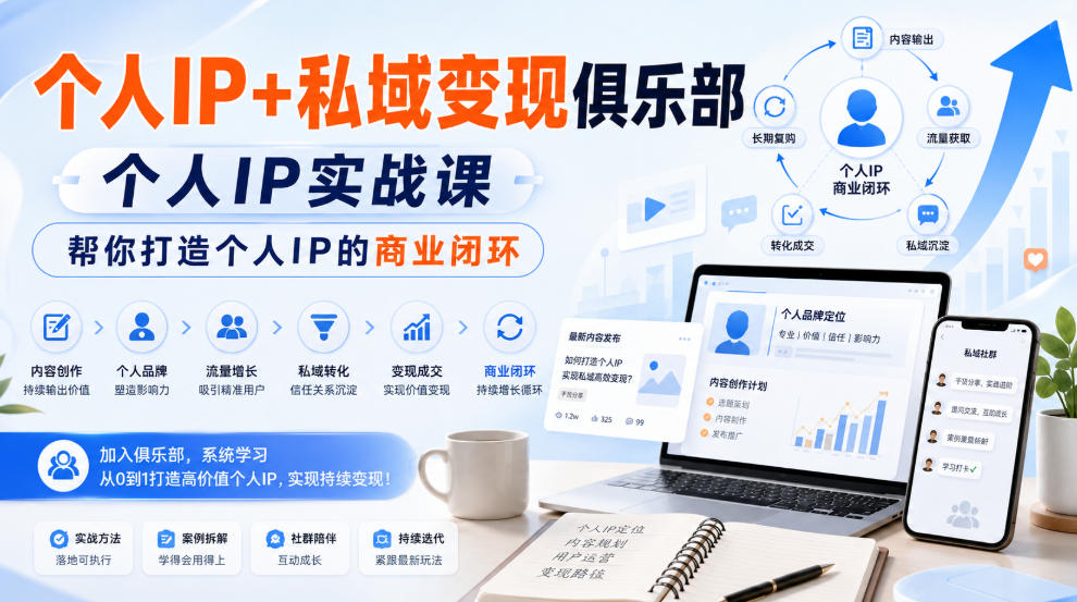 个人IP+私域变现俱乐部，个人IP实战课，帮你打造个人IP的商业闭环-优优云创网