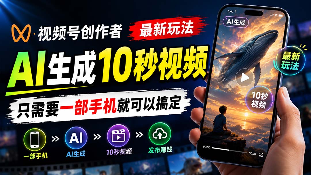 视频号创作者最新玩法,AI生成10秒视频,只需要一部手机就可以搞定-优优云创网