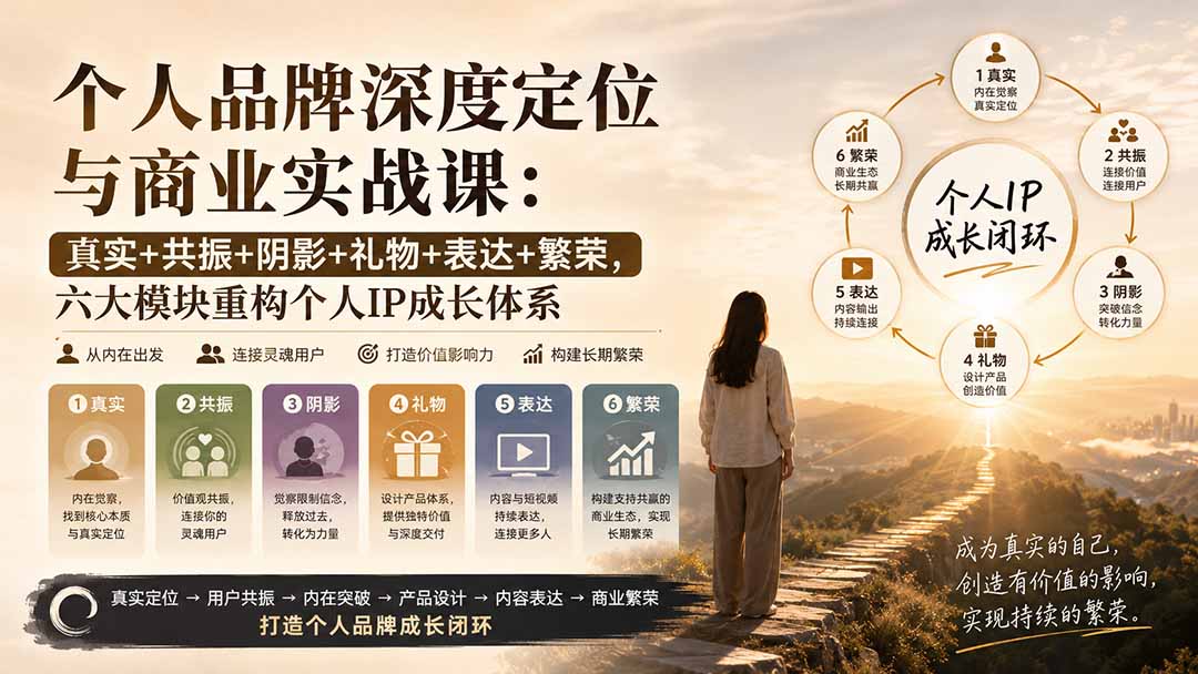 个人品牌深度定位与商业实战课：真实+共振+阴影+礼物+表达+繁荣，六大模块重构个人IP成长体系-优优云创网