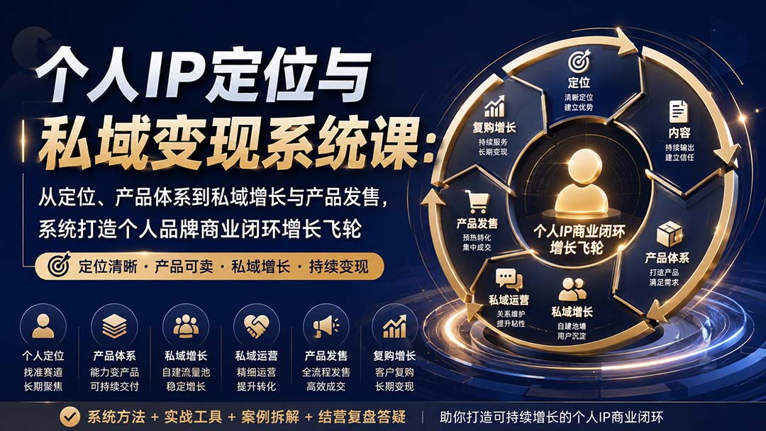 个人IP定位与私域变现系统课:从定位、产品体系到私域增长与产品发售,系统打造个人品牌商业闭环增长飞轮-优优云创网