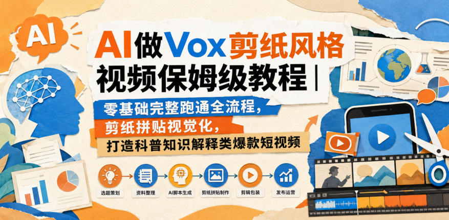 AI做Vox剪纸风格视频保姆级教程｜零基础完整跑通全流程，剪纸拼贴视觉化，打造科普知识解释类爆款短视频-优优云创网