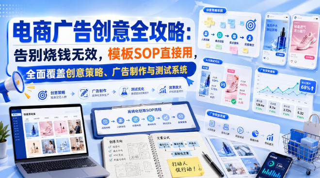 电商广告创意全攻略：告别烧钱无效，模板SOP直接用，全面覆盖创意策略、广告制作与测试系统【原创双语字幕】-优优云创网