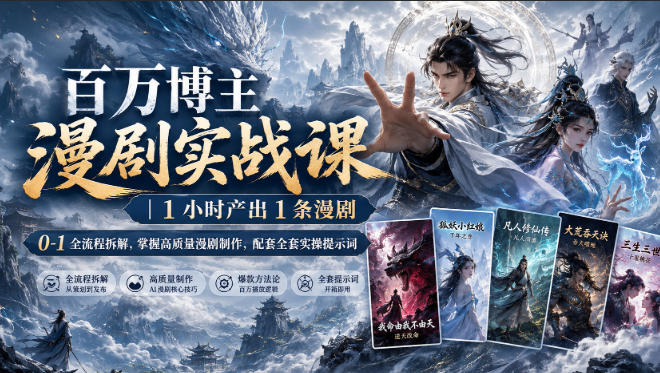 百万博主漫剧实战课|1小时产出1条漫剧,0‑1全流程拆解,掌握高质量漫剧制作,配套全套实操提示词-优优云创网