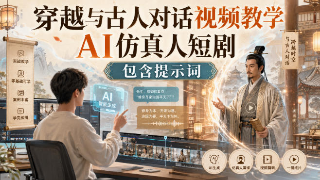 穿越与古人对话视频教学,AI仿真人短剧,包含提示词-优优云创网