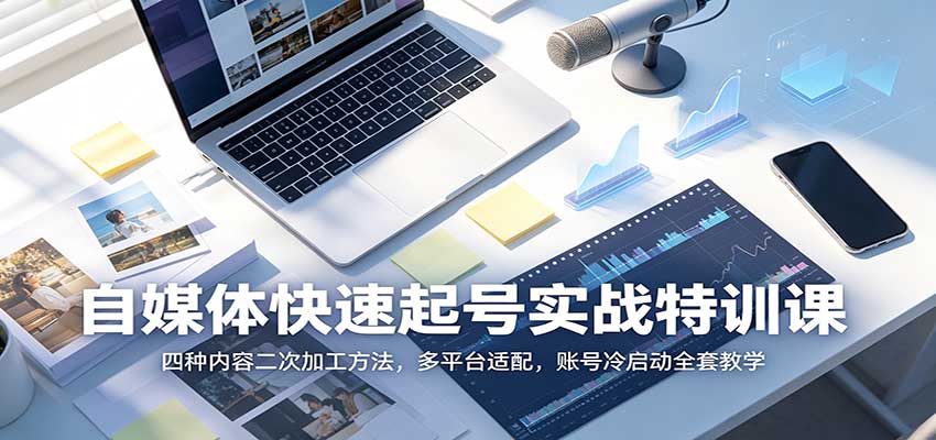 自媒体快速起号实战特训课：四种内容二次加工方法，多平台适配，账号冷启动全套教学-优优云创网