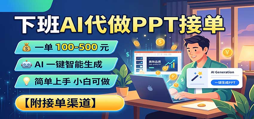 下班AI代做PPT接单,一单100-500,AI一键生成,小白也能做,附接单渠道-优优云创网