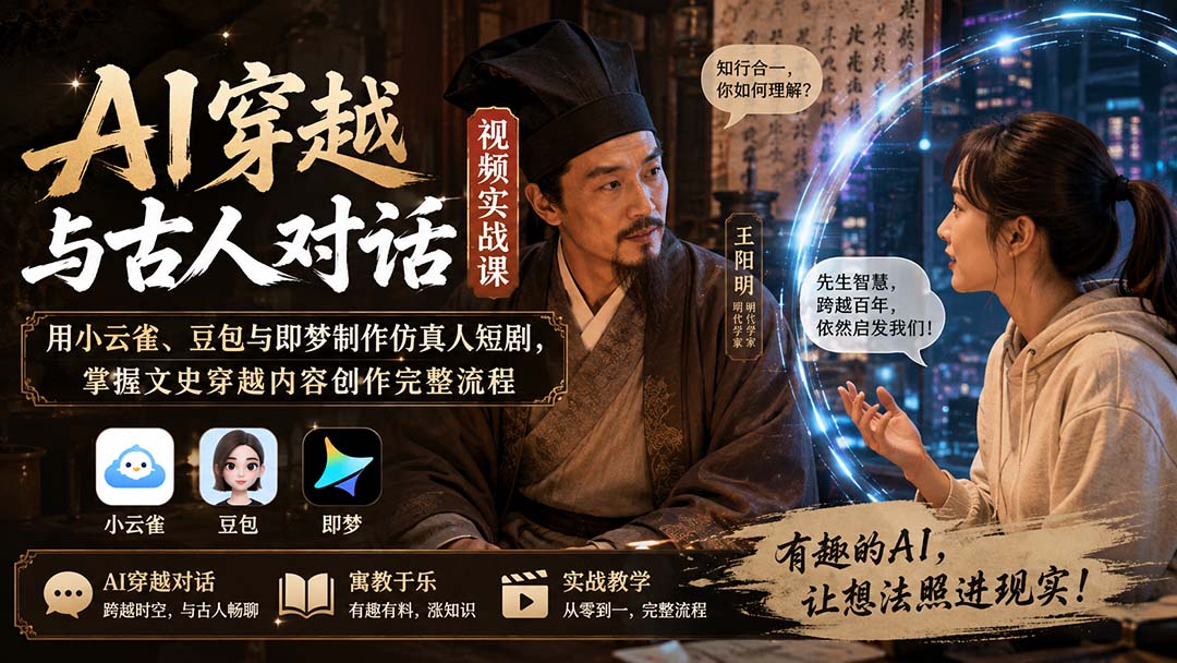 AI穿越与古人对话视频实战课:用小云雀、豆包与即梦制作仿真人短剧,掌握文史穿越内容创作完整流程-优优云创网