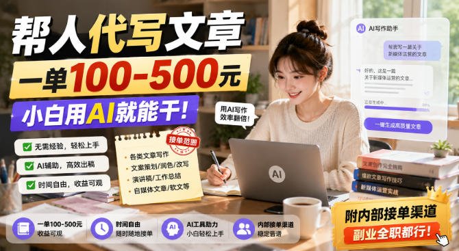 帮人代写文章，一单100-500，小白用AI就能干，附内部接单渠道，副业全职都行【揭秘】-优优云创网