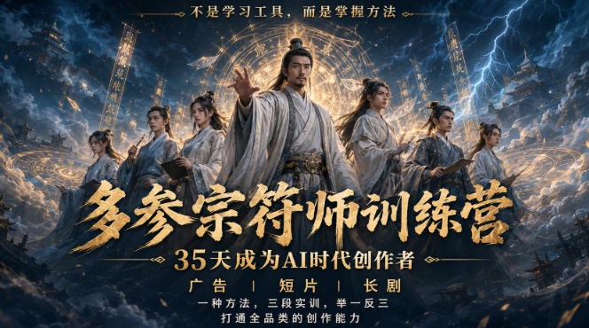 多参宗符师训练营，35天成为AI时代创作者，广告|短片|长剧，一种方法，三段实训，举一反三，打通全品类的创作能力-优优云创网