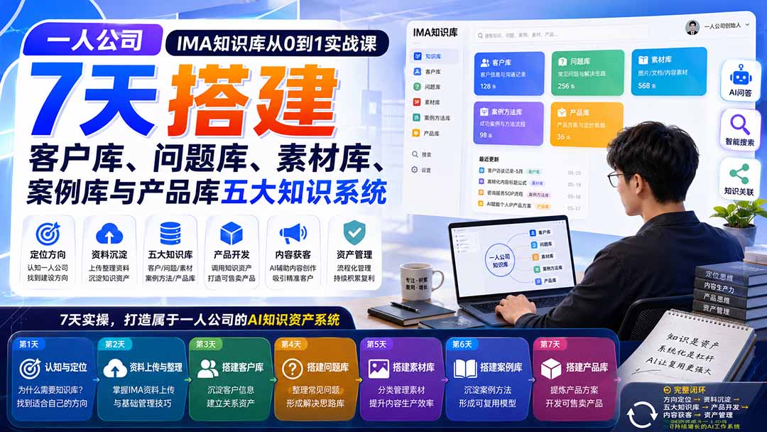 一人公司IMA知识库从0到1实战课：7天搭建客户库、问题库、素材库、案例库与产品库五大知识系统-优优云创网