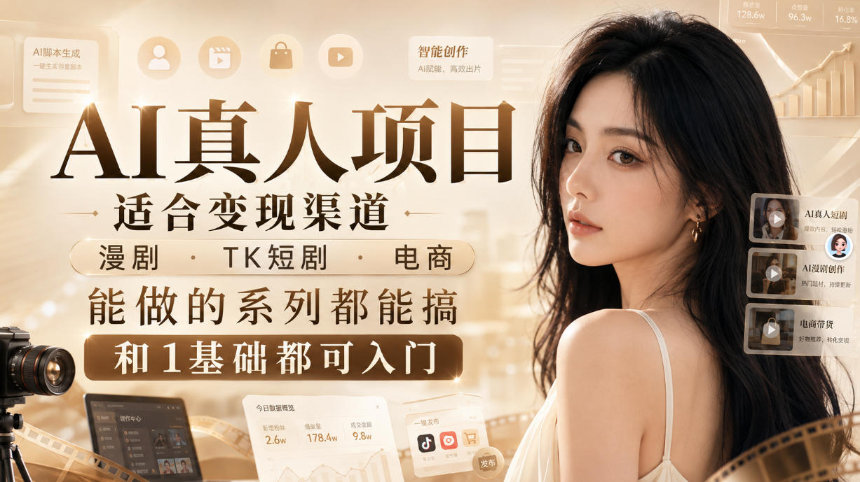 AI真人项目，适合变现渠道，漫剧，TK短剧，电商，能做的系列都能搞，0和1基础都可入门-优优云创网