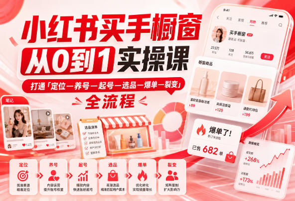 小红书买手橱窗从0到1实操课，打通「定位—养号—起号—选品—爆单—裂变」全流程-优优云创网