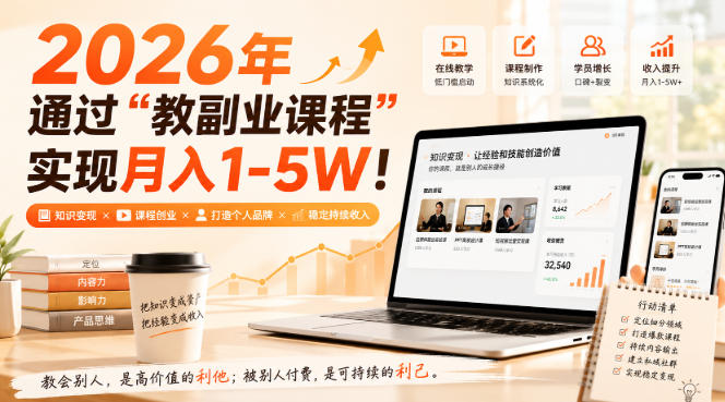 2026年通过“教副业课程”实现月入1-5W！毫无保留的全部教给你，长期稳定【揭秘】-优优云创网