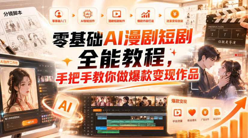 零基础AI漫剧短剧全能教程，从AI智能体搭建、文案脚本分镜、多平台AI生视频、剪映精修，覆盖全题材创作，手把手教你做爆款变现作品-优优云创网