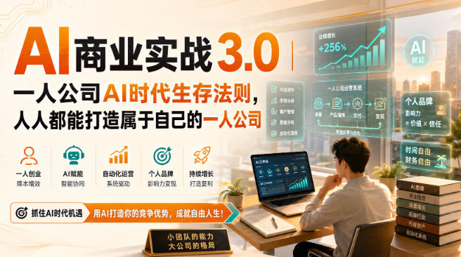 AI商业实战3.0|一人公司AI时代生存法则,人人都能打造属于自己的一人公司-优优云创网