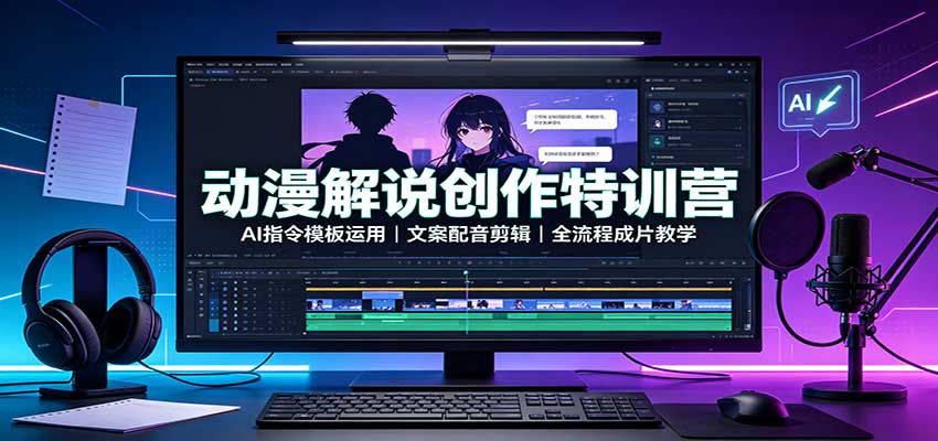 动漫解说创作特训营:AI指令模板运用,文案配音剪辑,全流程成片教学-优优云创网