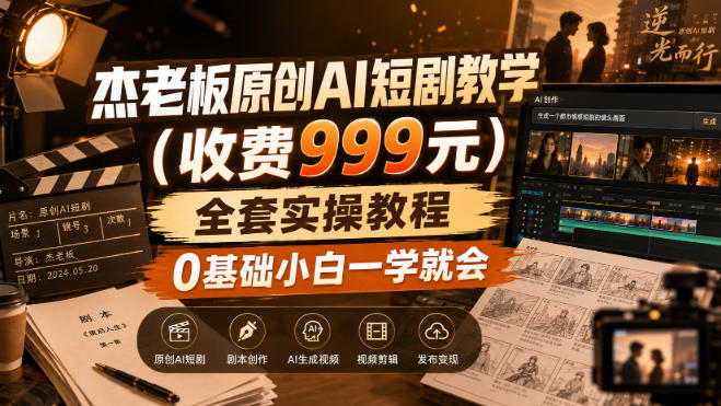 杰老板原创AI短剧教学(收费999元),全套实操教程,0基础小白一学就会,非搬运技术-优优云创网