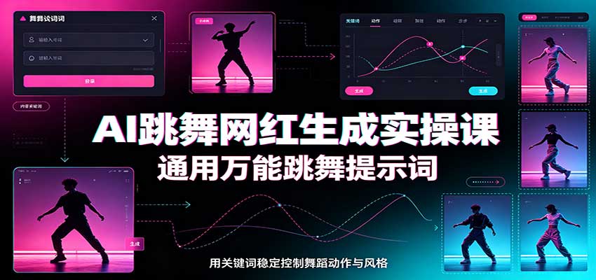 AI跳舞网红生成实操课：通用万能跳舞提示词，多模型适配，人物舞蹈视频制作全套教学-优优云创网