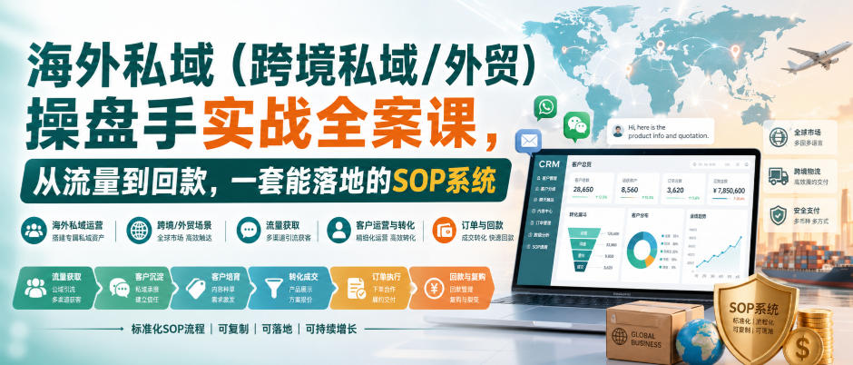 海外私域(跨境私域/外贸)操盘手实战全案课，从流量到回款，一套能落地的SOP系统-优优云创网