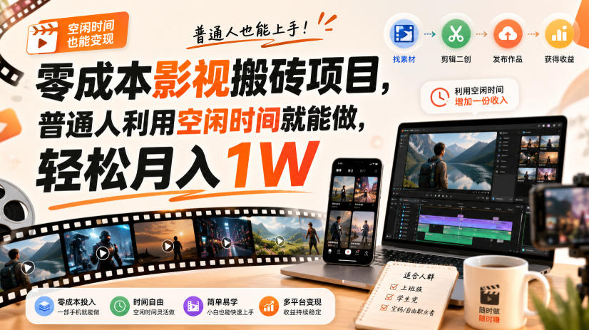 零门槛影视搬砖项目，月入万元，玩法稳定普通人可落地的长期副业！-优优云创网