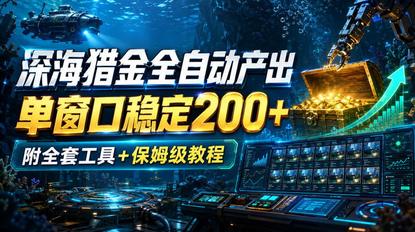 深海猎金全自动产出,单窗口稳定200+,附全套工具+保姆级教程【揭秘】-优优云创网