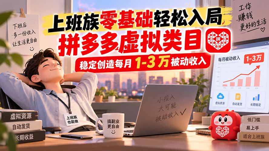 上班族零基础轻松入局，拼多多虚拟类目，稳定创造每月 1-3 万被动收入-优优云创网