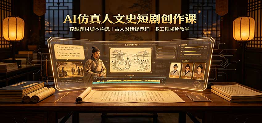 AI仿真人文史短剧创作课:穿越题材脚本构思,古人对话提示词,多工具成片教学-优优云创网
