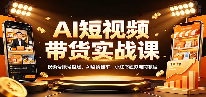 AI短视频带货实战课:视频号账号搭建,AI剧情挂车,小红书虚拟电商教程-优优云创网