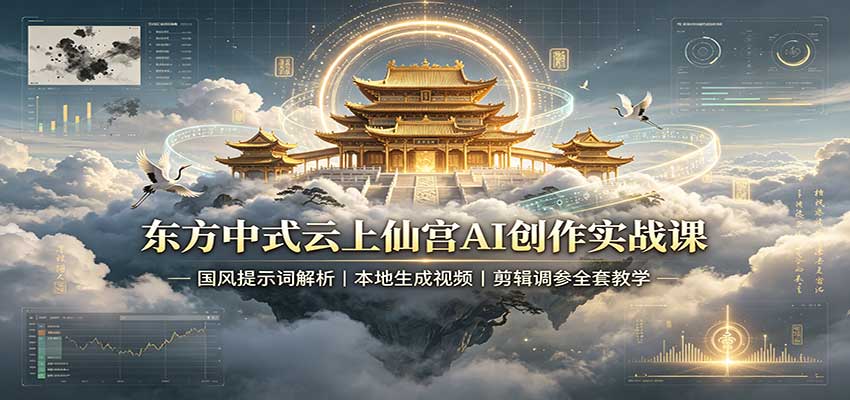 东方中式云上仙宫AI创作实战课:国风提示词解析,本地生成视频,剪辑调参全套教学-优优云创网