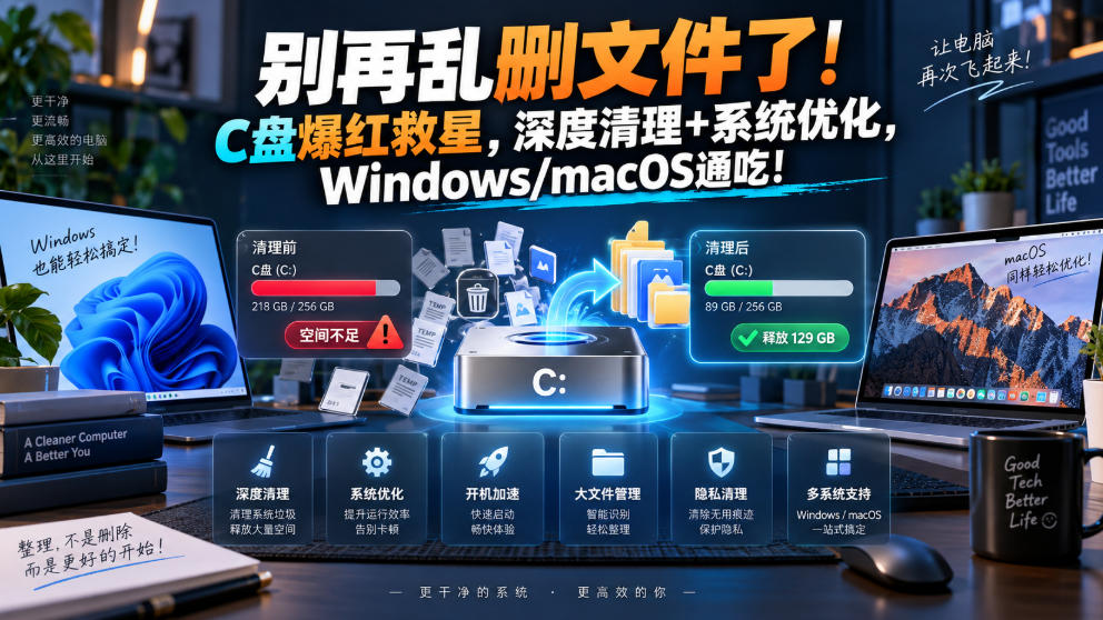 别再乱删文件了!C盘爆红救星,深度清理+系统优化,Windows/macOS通吃!-优优云创网