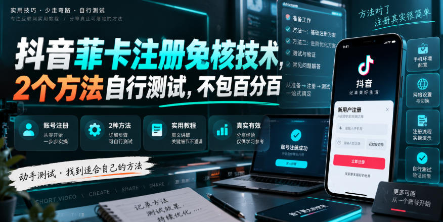 抖音菲卡注册免核技术，2个方法自行测试，不包百分百-优优云创网